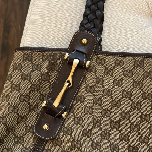 GUCCI Pelham GG monogram canvas horsebit tote shoulder hobo bag tan brown - Picture 14 of 16